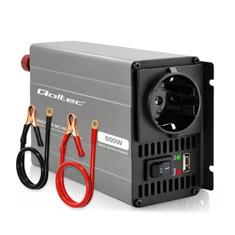 Qoltec Przetwornica napięcia MS Wave | 12V na 230V | 300/600W | USB | Kompatybilna z LiFePO4 GEL AGM