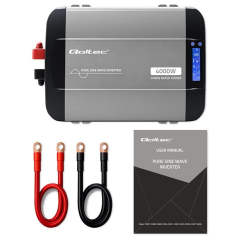 Qoltec Przetwornica napięcia Pure Sine Wave | 12V na 230V | 2000/4000W | LCD | USB | USB-C | Kompatybilna z LiFePO4 GEL AGM