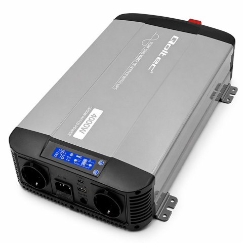 Qoltec Przetwornica napięcia Pure Sine Wave z UPS | 12V na 230V | 2000/4000W | LCD | USB | USB-C | Kompatybilna z LiFePO4 GEL AG