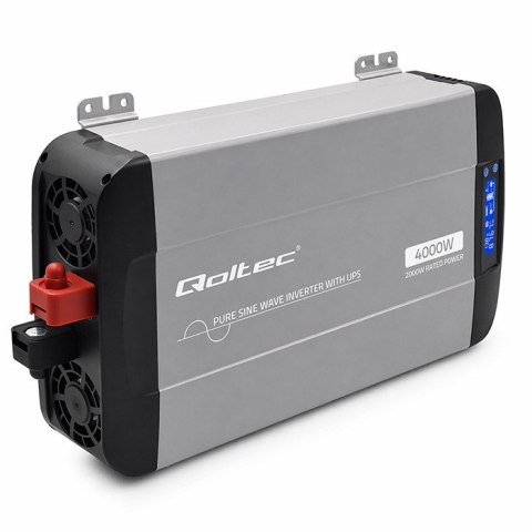 Qoltec Przetwornica napięcia Pure Sine Wave z UPS | 12V na 230V | 2000/4000W | LCD | USB | USB-C | Kompatybilna z LiFePO4 GEL AG