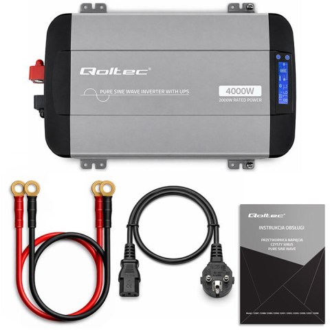 Qoltec Przetwornica napięcia Pure Sine Wave z UPS | 12V na 230V | 2000/4000W | LCD | USB | USB-C | Kompatybilna z LiFePO4 GEL AG