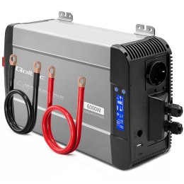 Qoltec Przetwornica napięcia Pure Sine Wave z UPS | 12V na 230V | 3000/6000W | LCD | USB | USB-C | Kompatybilna z LiFePO4 GEL AG