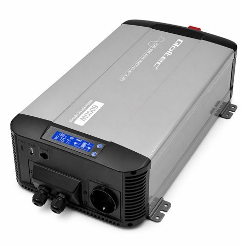 Qoltec Przetwornica napięcia Pure Sine Wave z UPS | 12V na 230V | 3000/6000W | LCD | USB | USB-C | Kompatybilna z LiFePO4 GEL AG