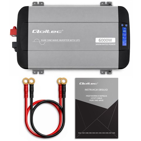 Qoltec Przetwornica napięcia Pure Sine Wave z UPS | 12V na 230V | 3000/6000W | LCD | USB | USB-C | Kompatybilna z LiFePO4 GEL AG