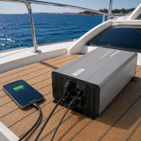 Qoltec Przetwornica napięcia Pure Sine Wave z UPS | 12V na 230V | 4000/8000W | USB | Kompatybilna z LiFePO4 GEL AGM