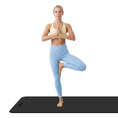 Mata gimnastyczna do ćwiczeń joga, pilates, fitness, 183x61cm, grubość 1cm, materiał TPE, czarna, REBEL ACTIVE