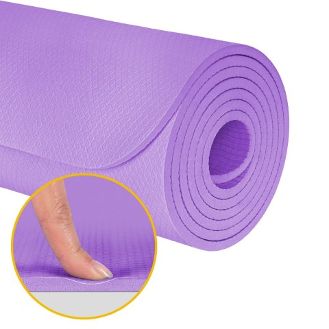 Mata gimnastyczna do ćwiczeń joga, pilates, fitness, 183x61cm, grubość 1cm, materiał TPE, fioletowa, REBEL ACTIVE