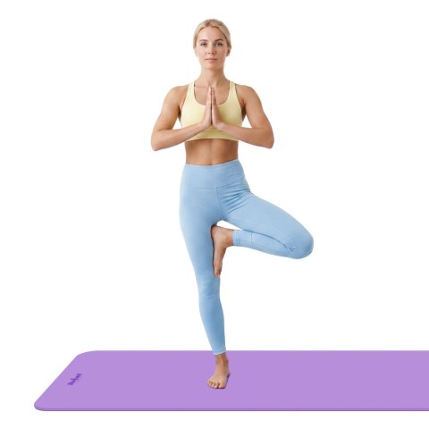 Mata gimnastyczna do ćwiczeń joga, pilates, fitness, 183x61cm, grubość 1cm, materiał TPE, fioletowa, REBEL ACTIVE