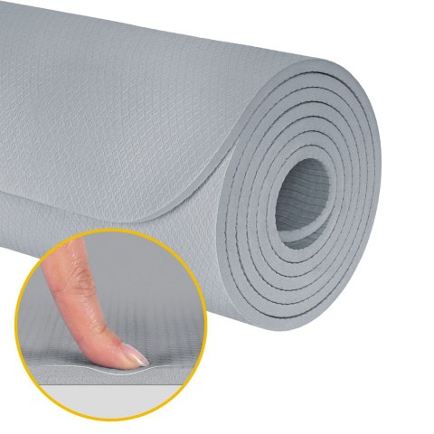 Mata gimnastyczna do ćwiczeń joga, pilates, fitness, 183x61cm, grubość 1cm, materiał TPE, szara, REBEL ACTIVE