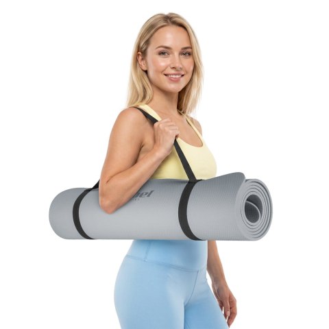Mata gimnastyczna do ćwiczeń joga, pilates, fitness, 183x61cm, grubość 1cm, materiał TPE, szara, REBEL ACTIVE