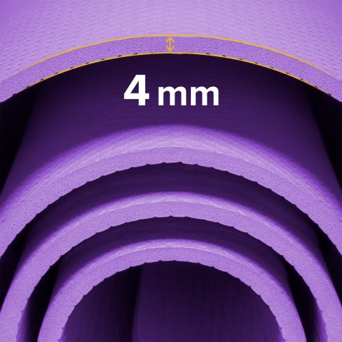 Mata gimnastyczna do ćwiczeń joga, pilates, fitness, 183x61cm, grubość 4mm, materiał TPE, fioletowa, REBEL ACTIVE