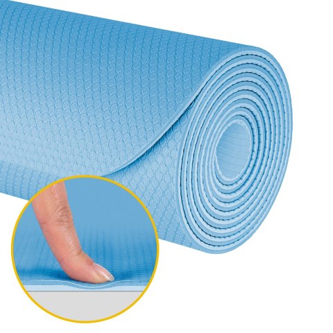 Mata gimnastyczna do ćwiczeń joga, pilates, fitness, 183x61cm, grubość 4mm, materiał TPE, niebieska, REBEL ACTIVE