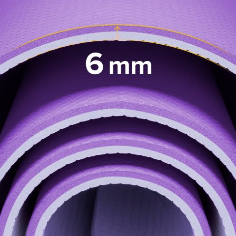 Mata gimnastyczna do ćwiczeń joga, pilates, fitness, 183x61cm, grubość 6mm, materiał TPE, fioletowa, REBEL ACTIVE