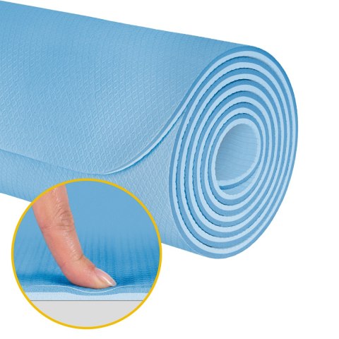 Mata gimnastyczna do ćwiczeń joga, pilates, fitness, 183x61cm, grubość 6mm, materiał TPE, niebieska, REBEL ACTIVE