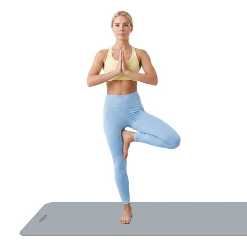 Mata gimnastyczna do ćwiczeń joga, pilates, fitness, 183x61cm, grubość 6mm, materiał TPE, szara, REBEL ACTIVE