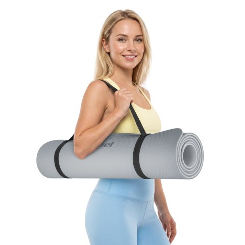 Mata gimnastyczna do ćwiczeń joga, pilates, fitness, 183x61cm, grubość 6mm, materiał TPE, szara, REBEL ACTIVE