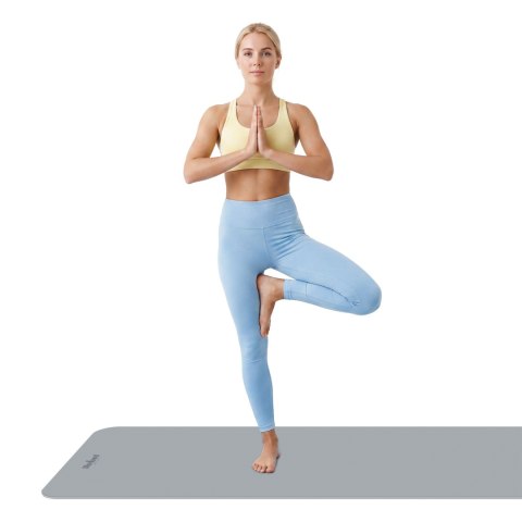 Mata gimnastyczna do ćwiczeń joga, pilates, fitness, 183x61cm, grubość 6mm, materiał TPE, szara, REBEL ACTIVE