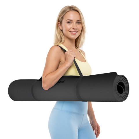 Mata gimnastyczna do ćwiczeń joga, pilates, fitness, 200x115cm, grubość 1cm, materiał TPE, czarna, REBEL ACTIVE