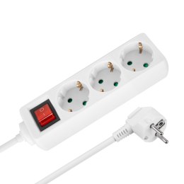 Przedłużacz 3 gniazda 2m typu niemieckiego z przełącznikiem (3x1,5mm) Rebel biały
