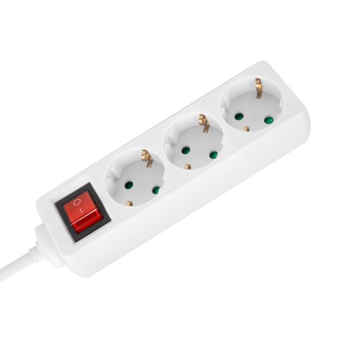 Przedłużacz 3 gniazda 3m typu niemieckiego z przełącznikiem (3x1,5mm) Rebel biały