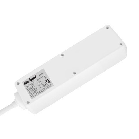 Przedłużacz 3 gniazda 5m typu niemieckiego z przełącznikiem (3x1,5mm) Rebel biały