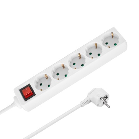 Przedłużacz 5 gniazd 2m typu niemieckiego z przełącznikiem (3x1,5mm) Rebel biały