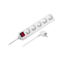 Przedłużacz 5 gniazd 3m typu niemieckiego z przełącznikiem (3x1,5mm) Rebel biały