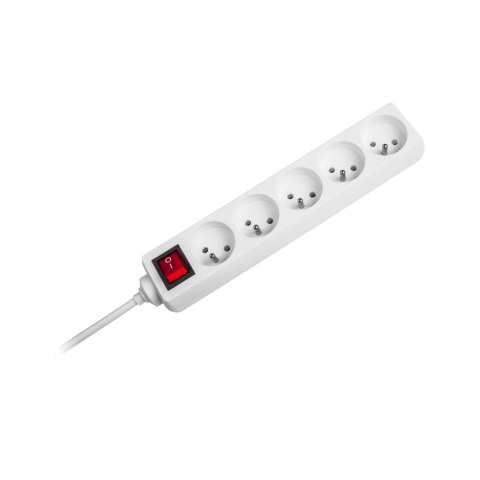 Przedłużacz 5 gniazd 3m typu niemieckiego z przełącznikiem (3x1,5mm) Rebel biały