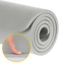 Mata gimnastyczna do ćwiczeń joga, pilates, fitness, 190x100cm, grubość 1.5cm, materiał NBR, szara, REBEL ACTIVE
