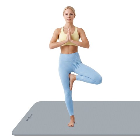 Mata gimnastyczna do ćwiczeń joga, pilates, fitness, 200x115cm, grubość 1cm, materiał TPE, szara, REBEL ACTIVE