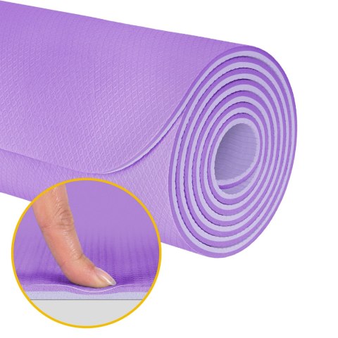 Mata gimnastyczna do ćwiczeń joga, pilates, fitness, 200x90cm, grubość 1cm, materiał TPE, fioletowa, REBEL ACTIVE