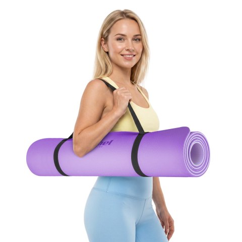 Mata gimnastyczna do ćwiczeń joga, pilates, fitness, 200x90cm, grubość 1cm, materiał TPE, fioletowa, REBEL ACTIVE