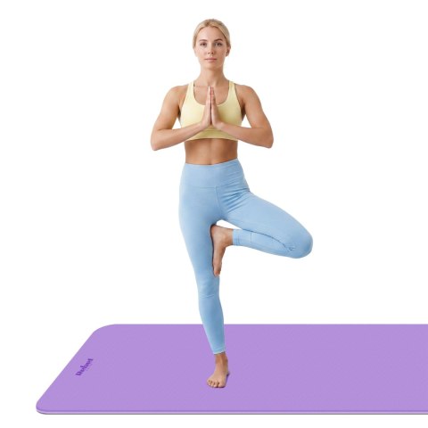 Mata gimnastyczna do ćwiczeń joga, pilates, fitness, 200x90cm, grubość 1cm, materiał TPE, fioletowa, REBEL ACTIVE