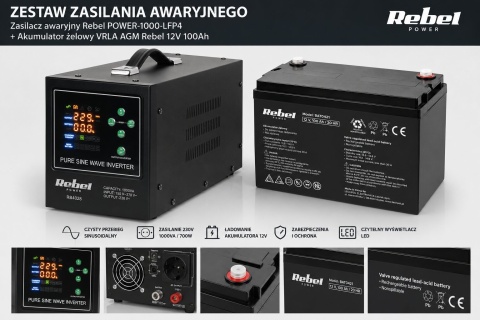 ZESTAW ZASILANIA AWARYJNEGO 1000VA / 700W + AKUMULATOR ŻELOWY 12V 100Ah