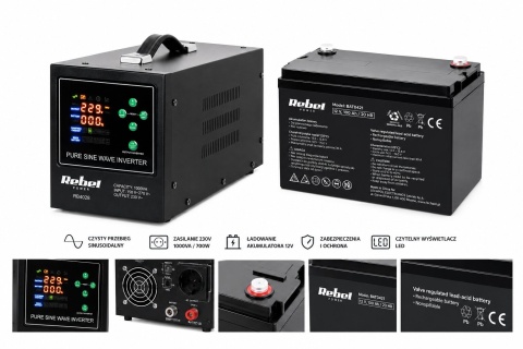 ZESTAW ZASILANIA AWARYJNEGO 1000VA / 700W + AKUMULATOR ŻELOWY 12V 100Ah