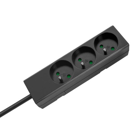 Przedłużacz 3 gniazda 2m typu francuskiego bez przełącznika (3x1,5mm) Rebel czarny