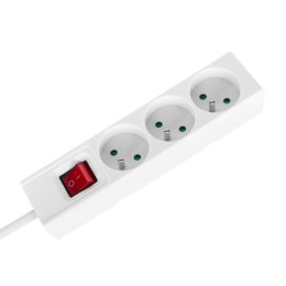 Przedłużacz 3 gniazda 2m typu francuskiego z przełącznikiem (3x1,5mm) Rebel biały