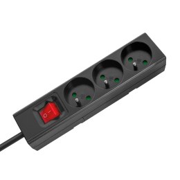 Przedłużacz 3 gniazda 2m typu francuskiego z przełącznikiem (3x1,5mm) Rebel czarny