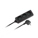 Przedłużacz 3 gniazda 3m typu francuskiego bez przełącznika (3x1,5mm) Rebel czarny