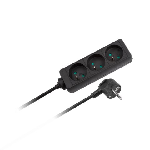 Przedłużacz 3 gniazda 3m typu francuskiego bez przełącznika (3x1,5mm) Rebel czarny