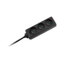 Przedłużacz 3 gniazda 3m typu francuskiego bez przełącznika (3x1,5mm) Rebel czarny