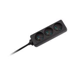 Przedłużacz 3 gniazda 3m typu francuskiego bez przełącznika (3x1,5mm) Rebel czarny