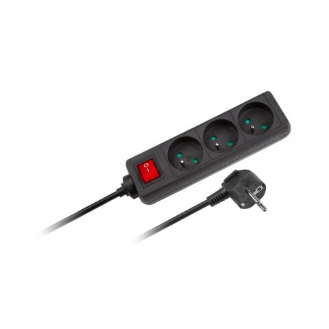 Przedłużacz 3 gniazda 3m typu francuskiego z przełącznikiem (3x1,5mm) Rebel czarny