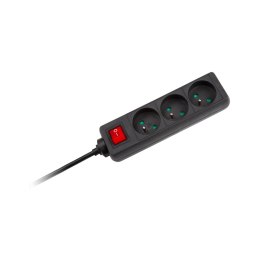 Przedłużacz 3 gniazda 3m typu francuskiego z przełącznikiem (3x1,5mm) Rebel czarny