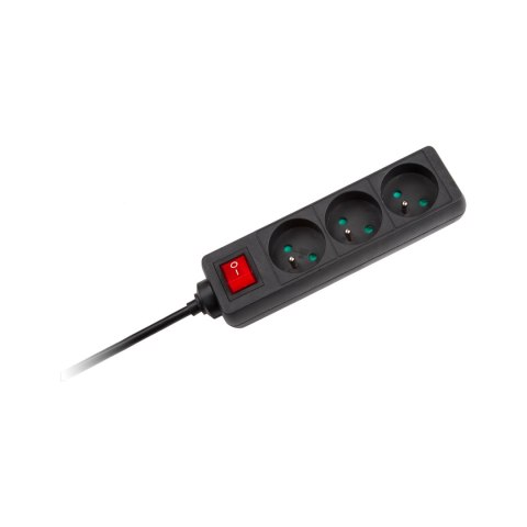 Przedłużacz 3 gniazda 3m typu francuskiego z przełącznikiem (3x1,5mm) Rebel czarny