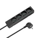 Przedłużacz 4 gniazda 2m typu francuskiego bez przełącznika (3x1,5mm) Rebel czarny