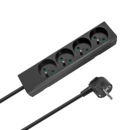 Przedłużacz 4 gniazda 2m typu francuskiego bez przełącznika (3x1,5mm) Rebel czarny