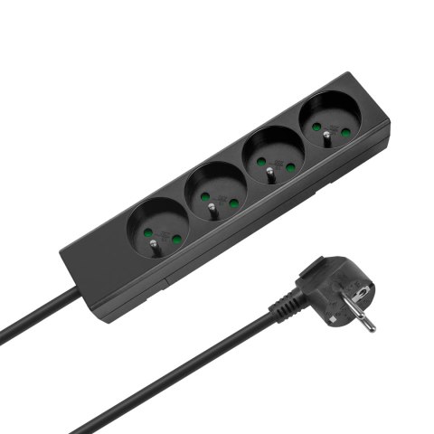Przedłużacz 4 gniazda 2m typu francuskiego bez przełącznika (3x1,5mm) Rebel czarny
