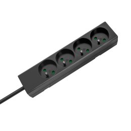 Przedłużacz 4 gniazda 2m typu francuskiego bez przełącznika (3x1,5mm) Rebel czarny