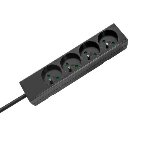 Przedłużacz 4 gniazda 2m typu francuskiego bez przełącznika (3x1,5mm) Rebel czarny